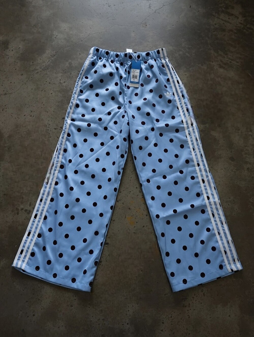 NWT Adidas Originals Satin Polka Dots Wide Leg Pants | Clear Sky, Asia XL